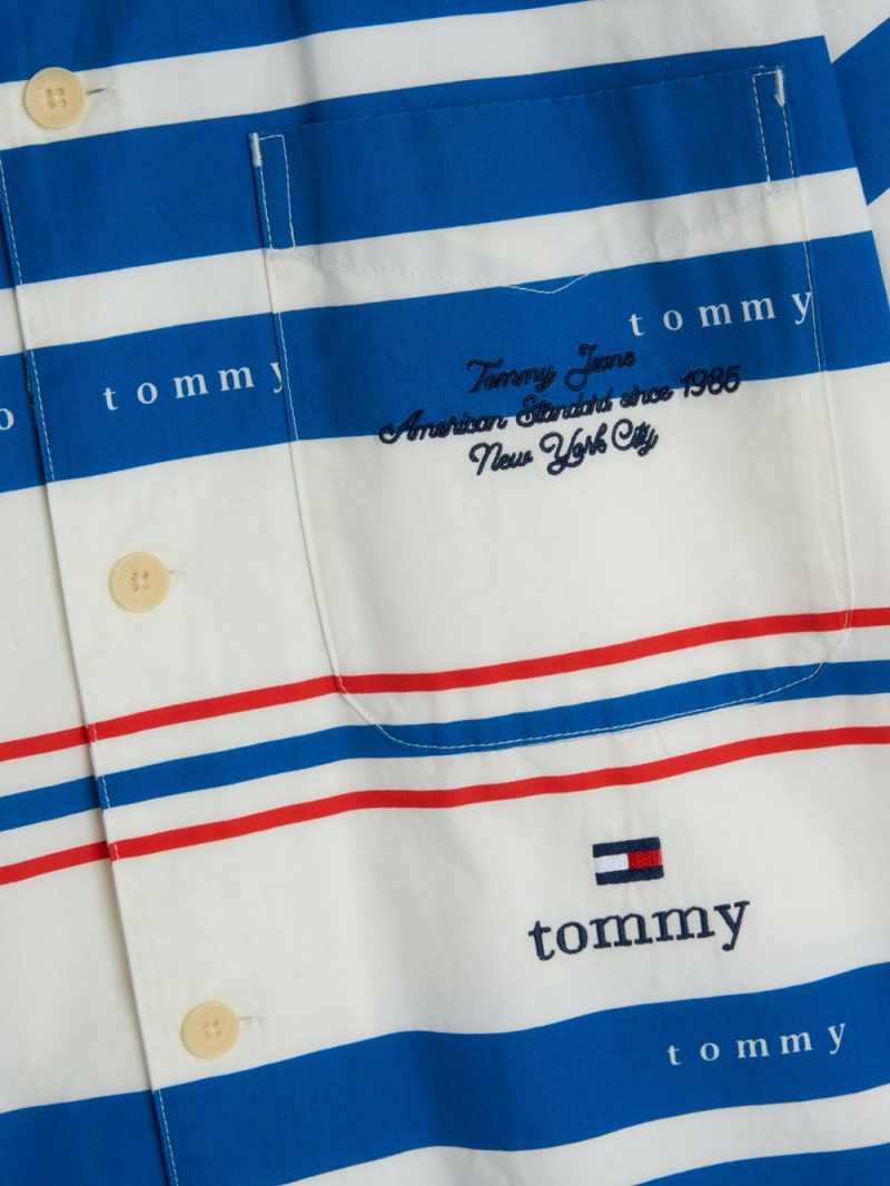 Tommy Hilfiger Dual Gender Mixed Stripe Bowling Skjorta Dam Olika Färger | 174-RKPYFW