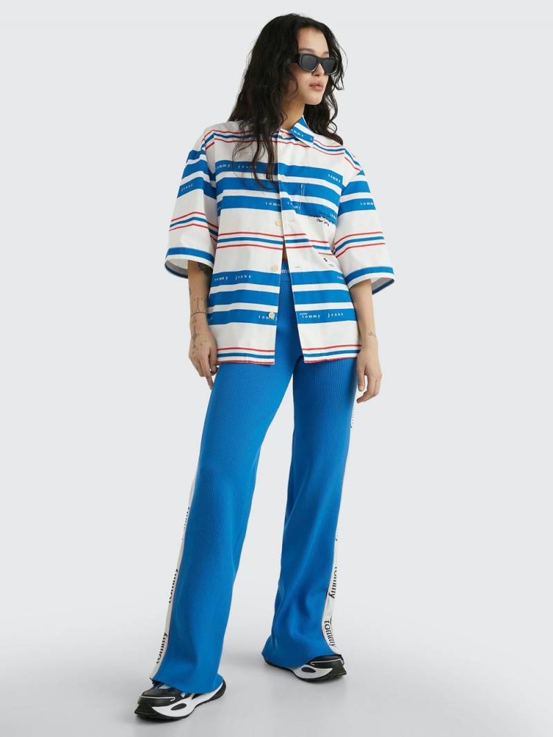 Tommy Hilfiger Dual Gender Mixed Stripe Bowling Skjorta Dam Olika Färger | 174-RKPYFW