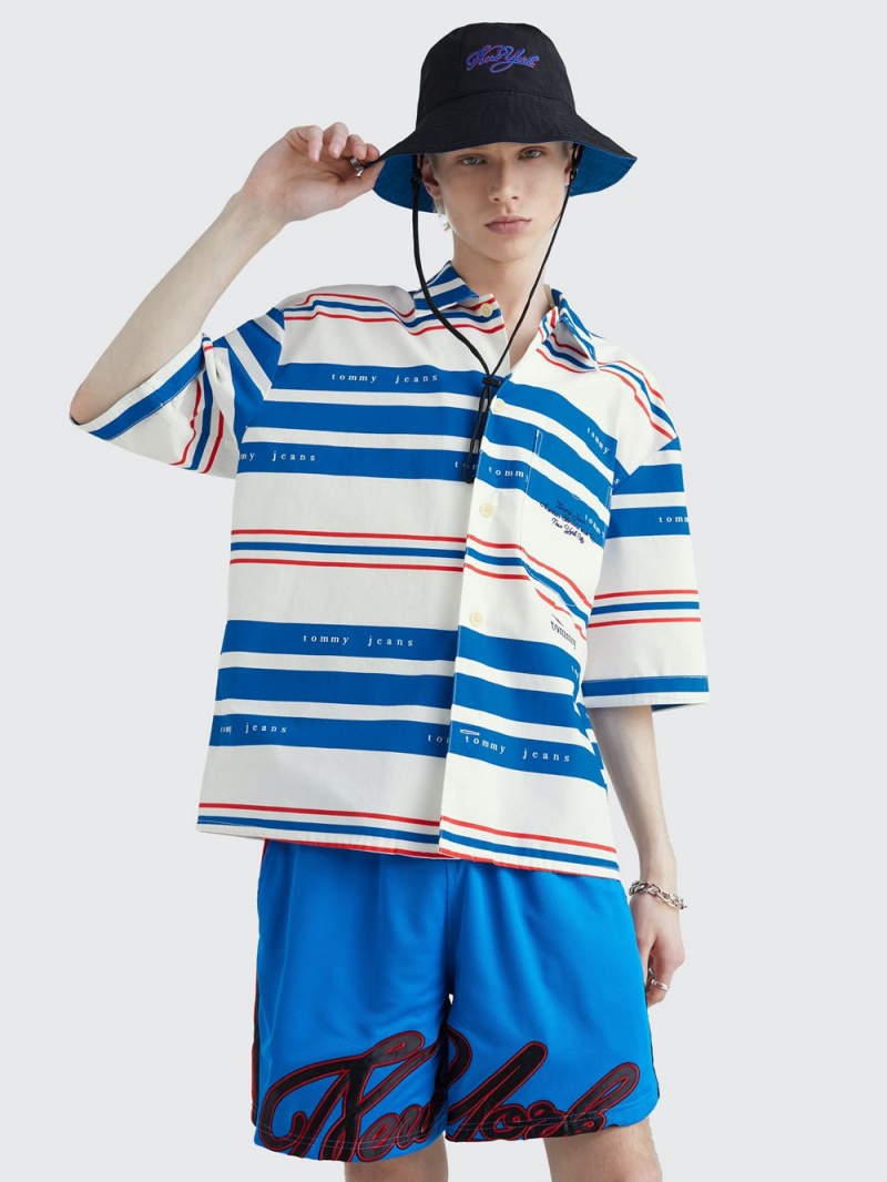 Tommy Hilfiger Dual Gender Mixed Stripe Bowling Skjorta Dam Olika Färger | 174-RKPYFW