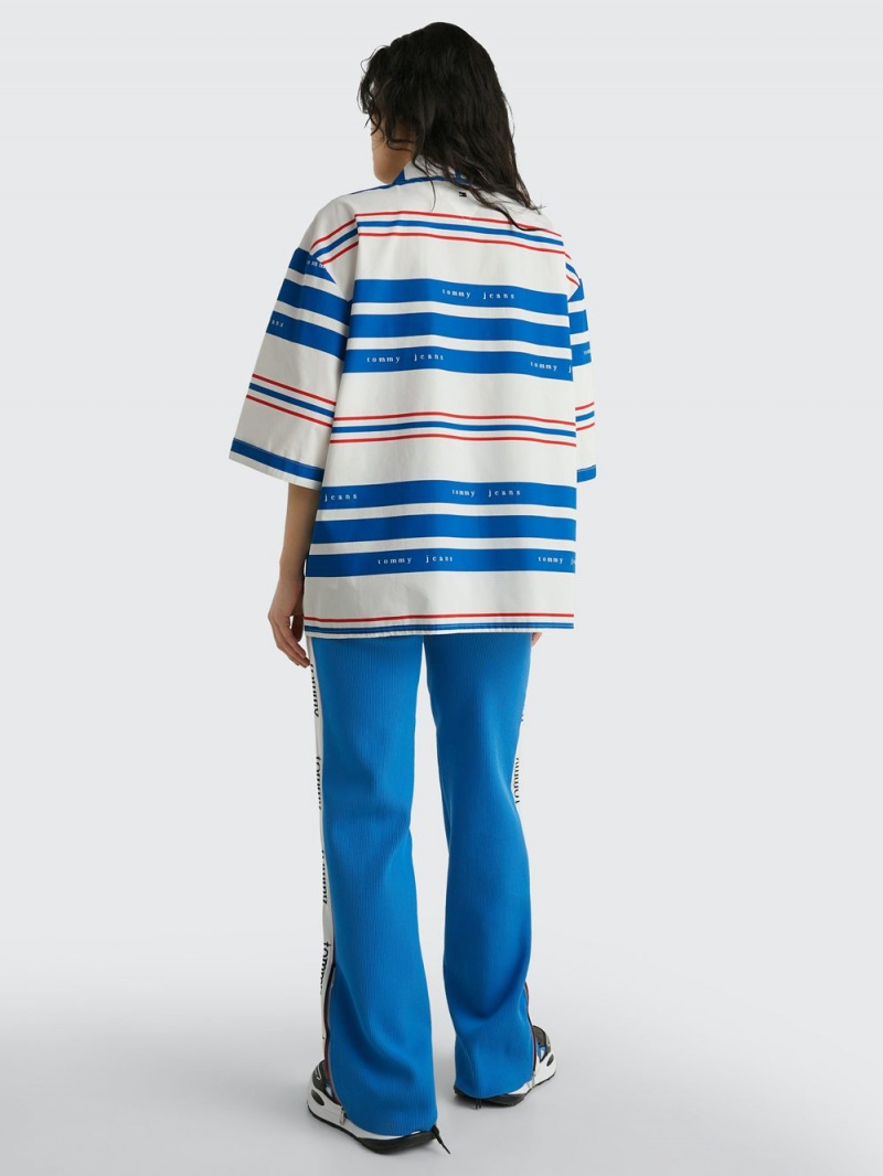 Tommy Hilfiger Dual Gender Mixed Stripe Bowling Skjorta Dam Olika Färger | 174-RKPYFW