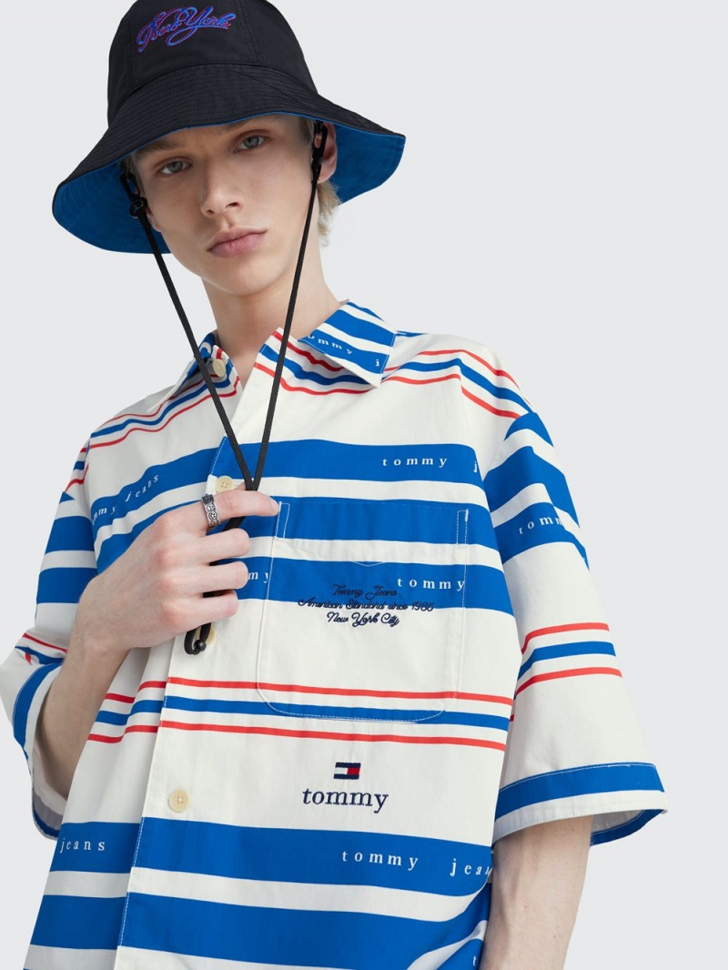 Tommy Hilfiger Dual Gender Mixed Stripe Bowling Skjorta Dam Olika Färger | 174-RKPYFW