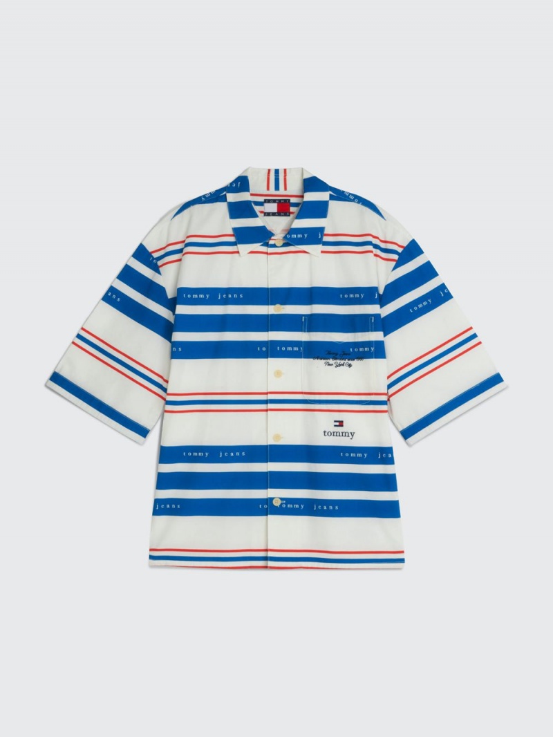 Tommy Hilfiger Dual Gender Mixed Stripe Bowling Skjorta Dam Olika Färger | 174-RKPYFW