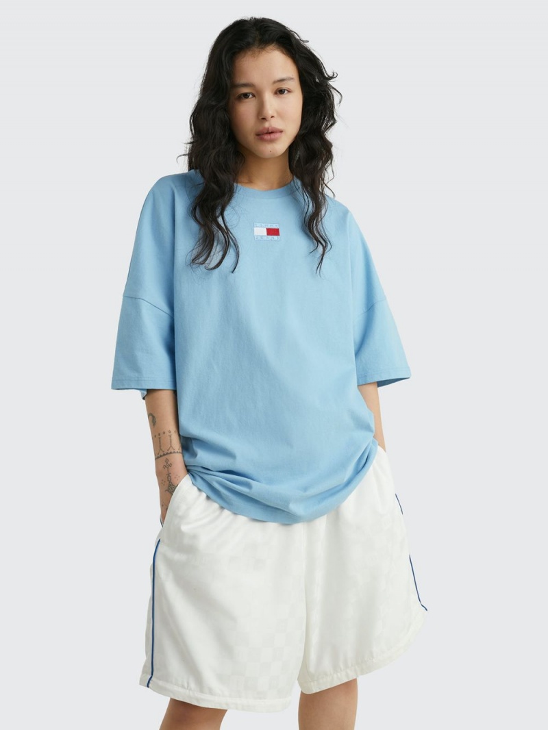 Tommy Hilfiger Dual Gender Split Hem T-shirt Dam Blå | 381-ZYLIGP