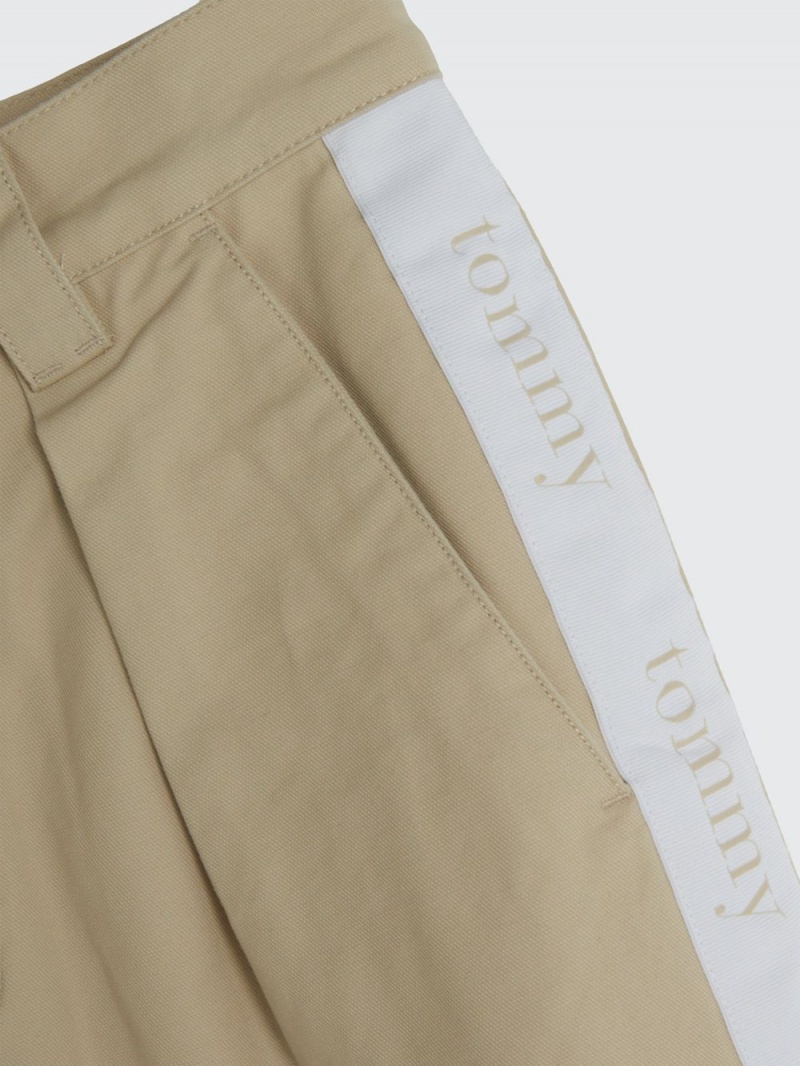 Tommy Hilfiger Dual Gender Tapered Logo Tape Byxor Herr Beige | 583-HVMJRY