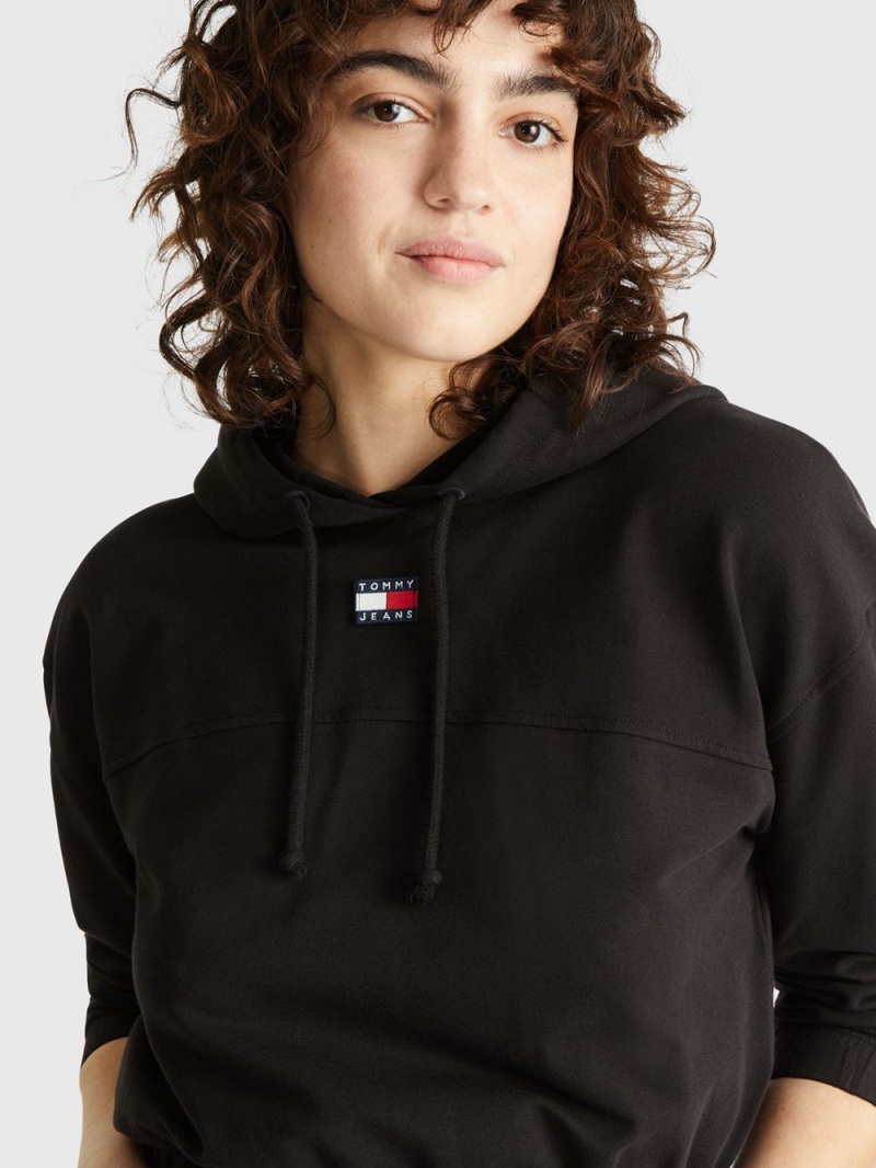 Tommy Hilfiger Elasticated Badge Hoodie Dam Svarta | 206-GRJLET