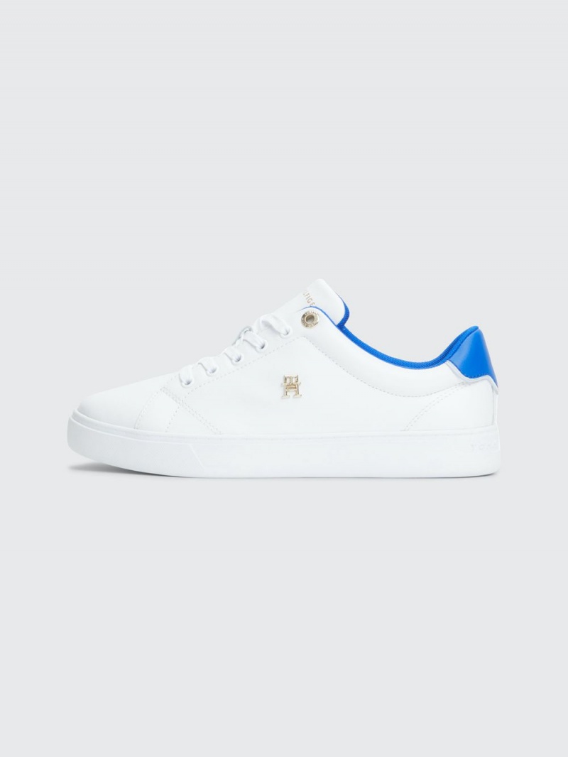 Tommy Hilfiger Elevated Essential Läder Monogram Court Sneakers Dam Vita Blå | 014-GOPSNV