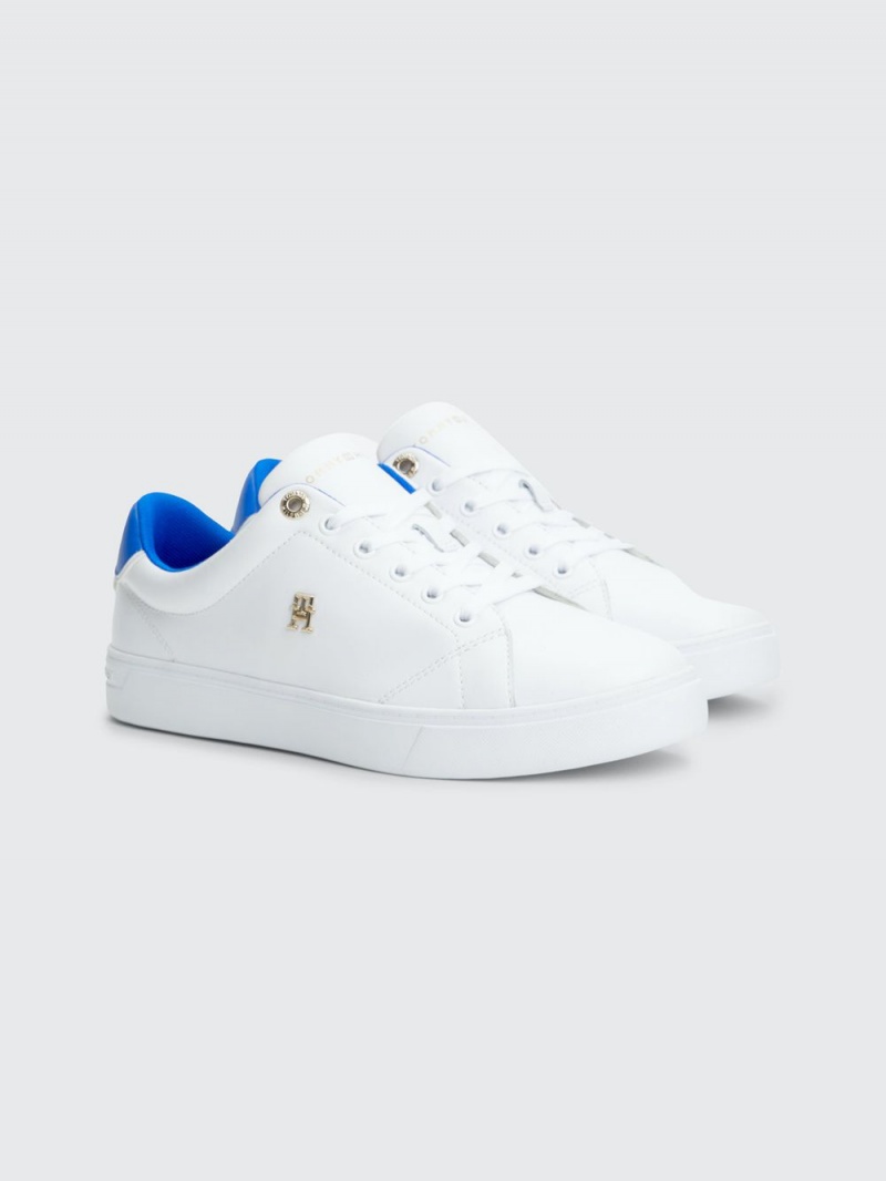 Tommy Hilfiger Elevated Essential Läder Monogram Court Sneakers Dam Vita Blå | 014-GOPSNV