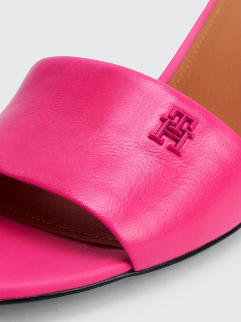 Tommy Hilfiger Elevated Läder Monogram Mid Heel Mules Sandaler Dam Rosa | 756-GBLTON