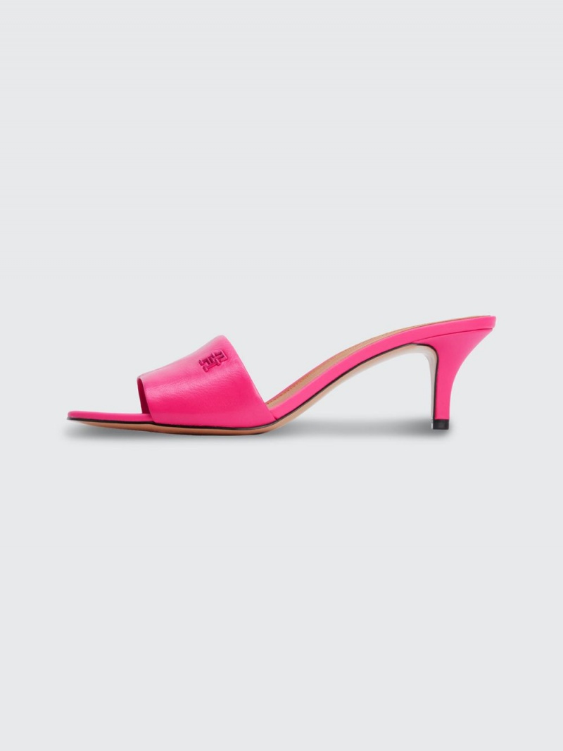 Tommy Hilfiger Elevated Läder Monogram Mid Heel Mules Sandaler Dam Rosa | 756-GBLTON