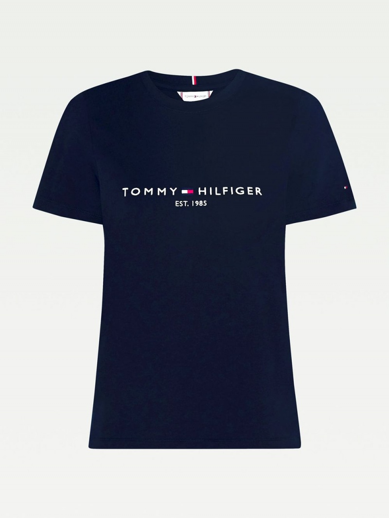 Tommy Hilfiger Essential Crew Neck Logo T-shirt Dam Marinblå | 582-RVHBFJ