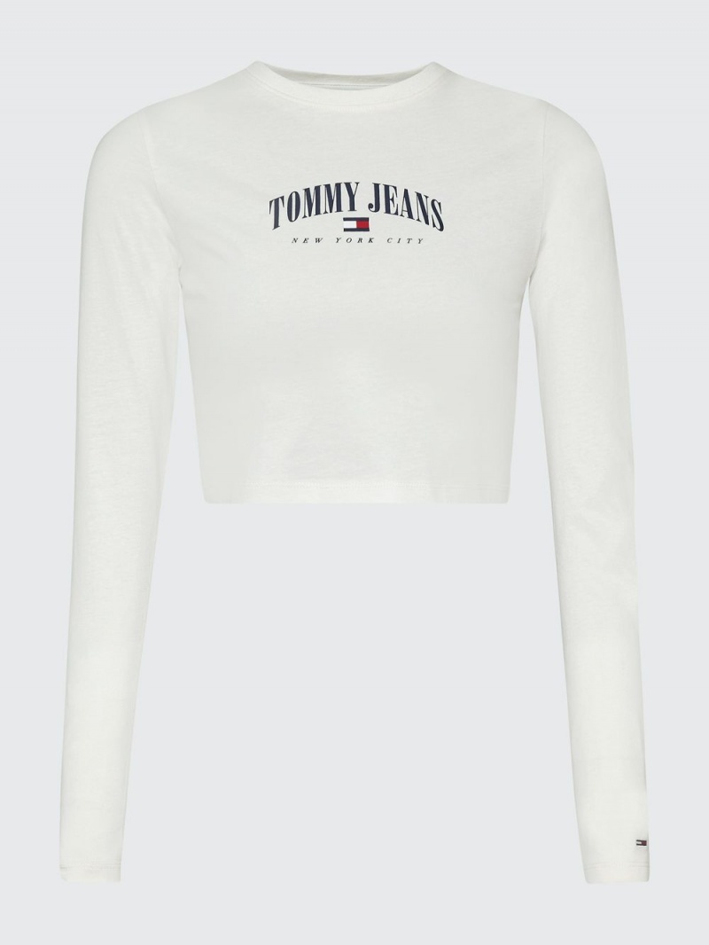 Tommy Hilfiger Essential Cropped Long Sleeve T-shirt Dam Vita | 637-CRJUYQ