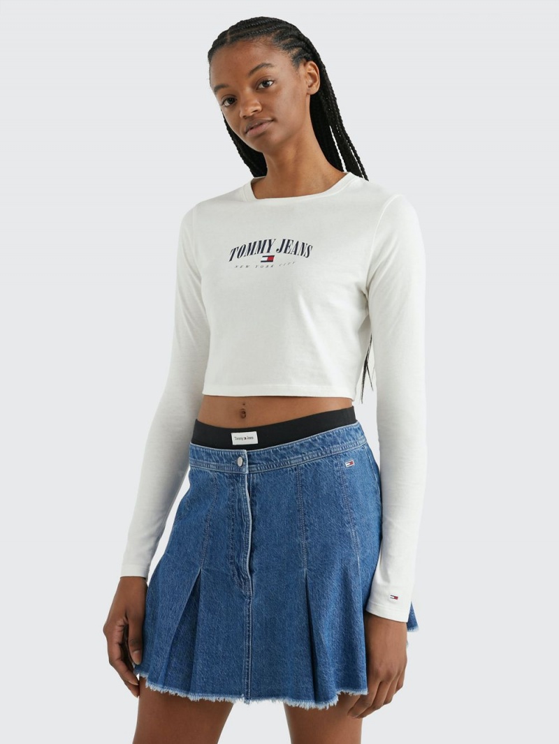 Tommy Hilfiger Essential Cropped Long Sleeve T-shirt Dam Vita | 637-CRJUYQ