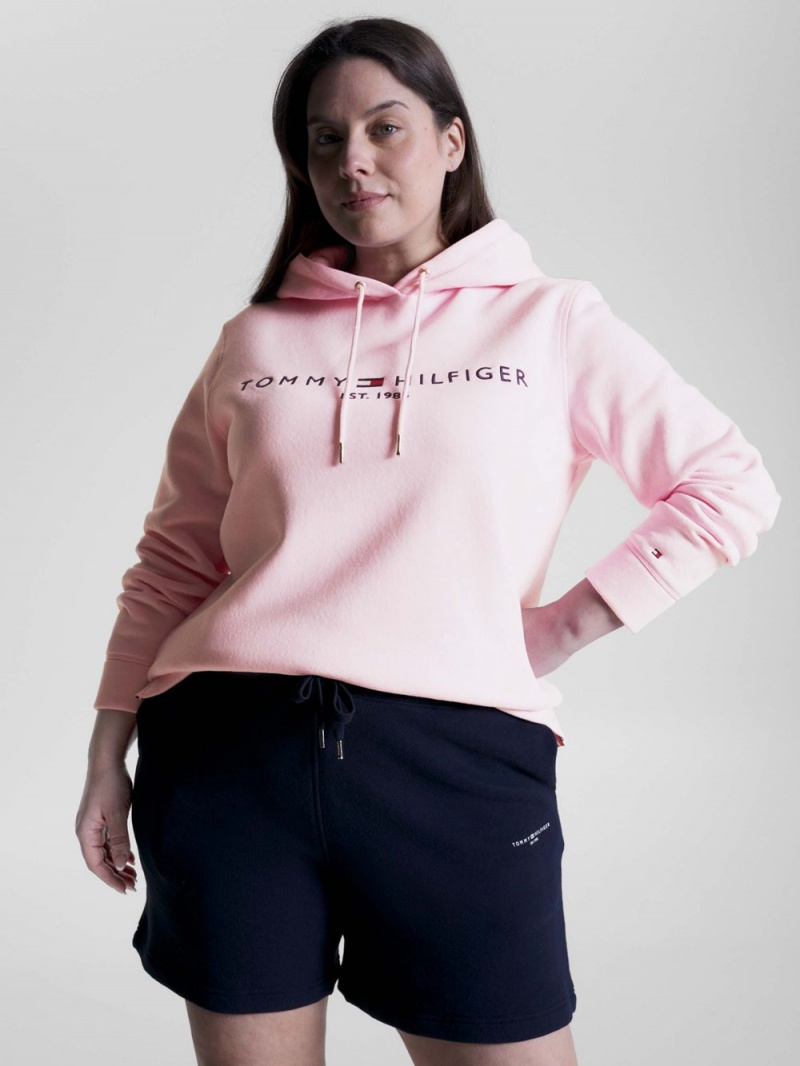 Tommy Hilfiger Essential Curve Logo Hoodie Dam Rosa | 935-CATUGK