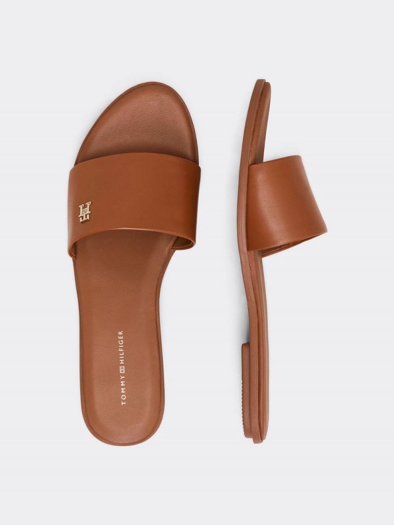 Tommy Hilfiger Essential Läder Platta Slip-On Mule Sandaler Dam Bruna | 857-OIPMZV