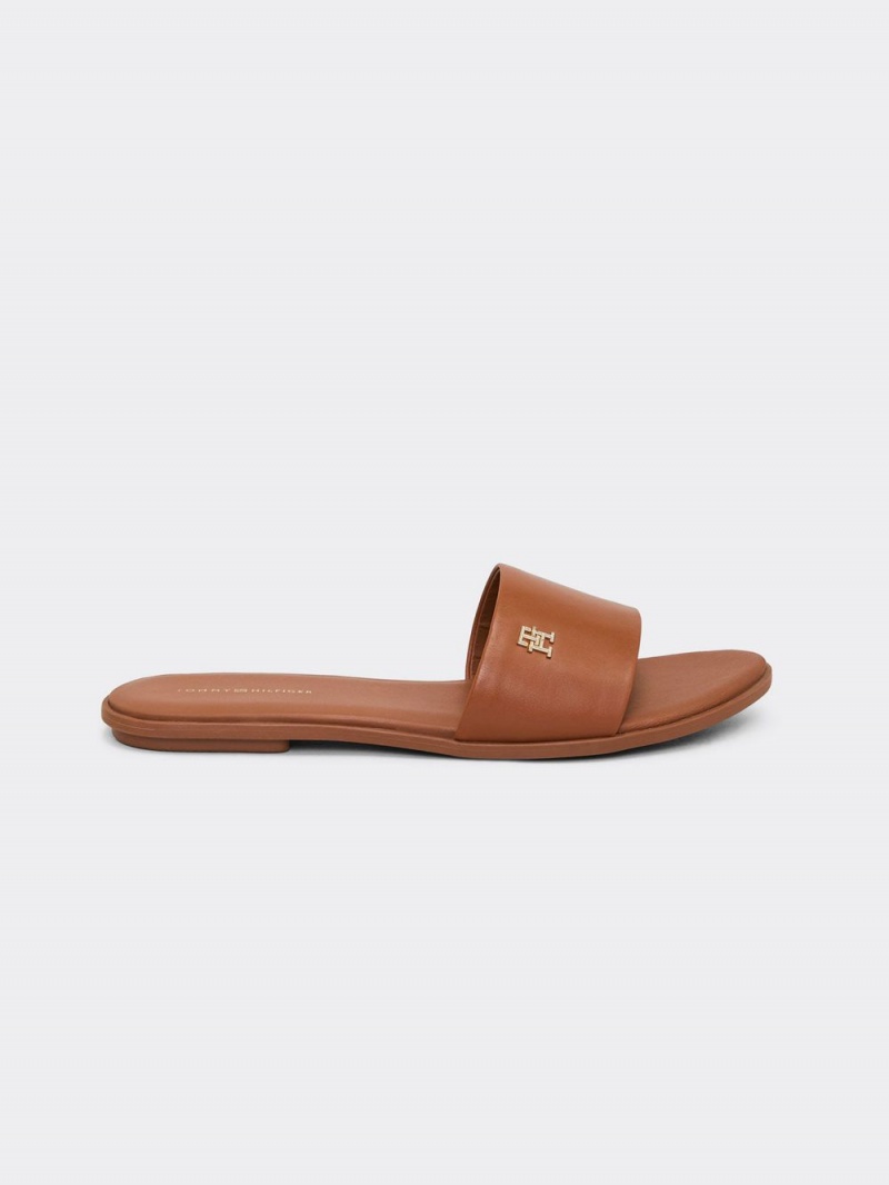 Tommy Hilfiger Essential Läder Platta Slip-On Mule Sandaler Dam Bruna | 857-OIPMZV