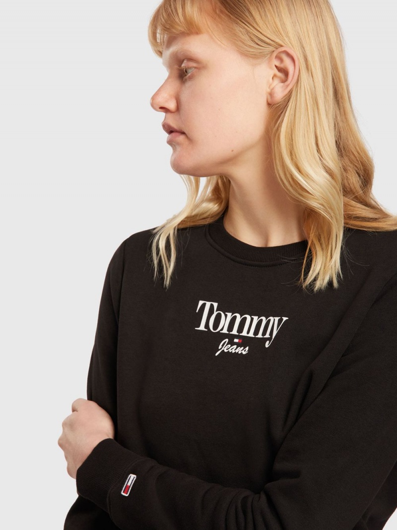 Tommy Hilfiger Essential Logo Crew Neck Tröjor Dam Svarta | 742-DEMATC