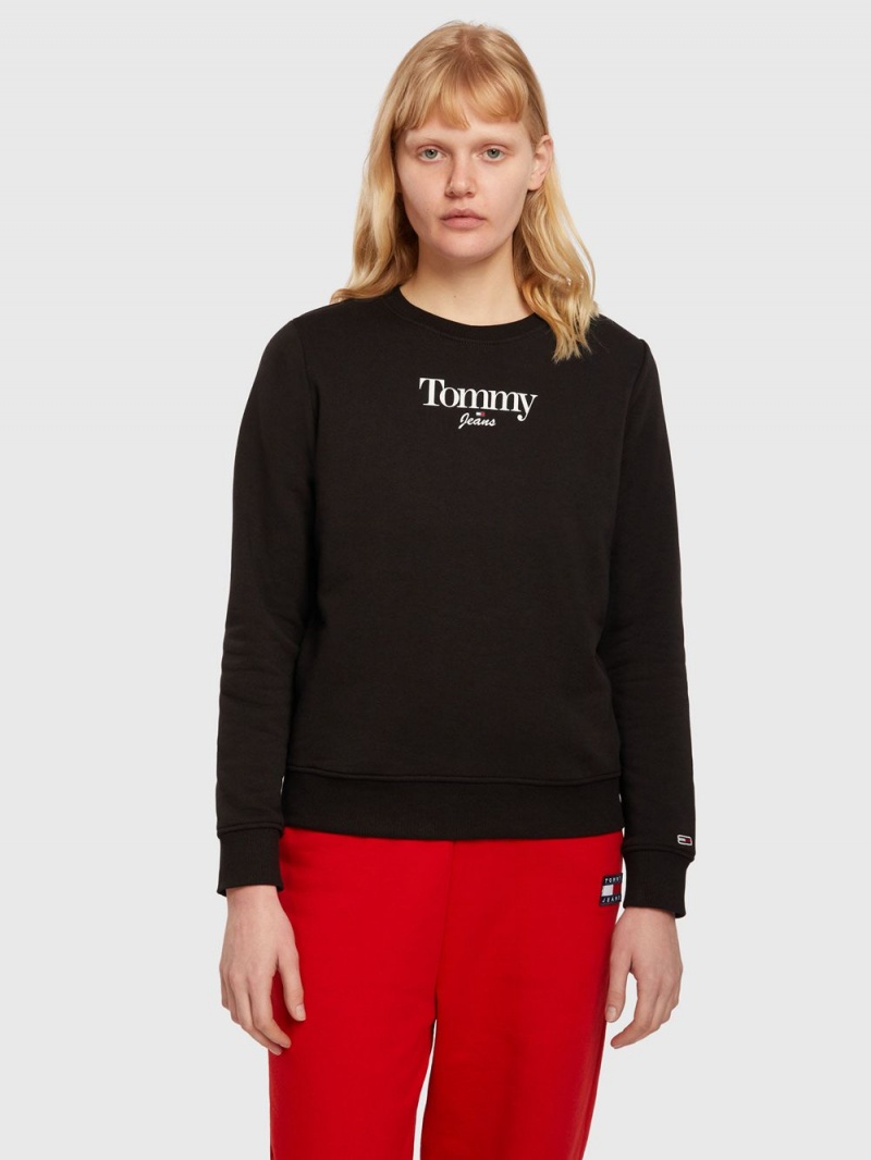 Tommy Hilfiger Essential Logo Crew Neck Tröjor Dam Svarta | 742-DEMATC