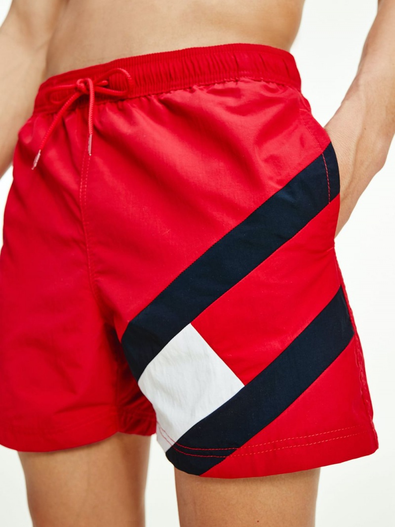 Tommy Hilfiger Flag Drawstring Mid Length Slim Fit Badshorts Herr Röda | 975-QTZVXS