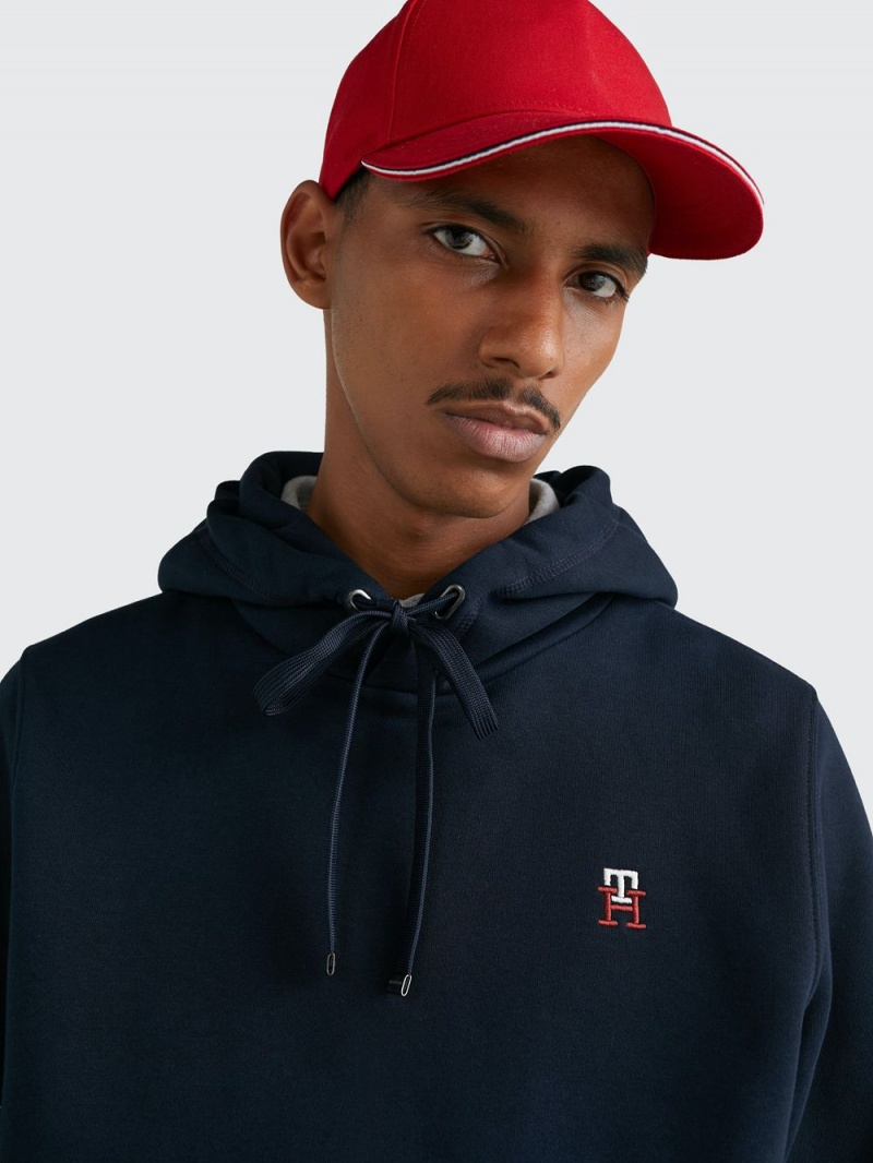 Tommy Hilfiger Fleece Monogram Hoodie Herr Marinblå | 103-QFNBRA