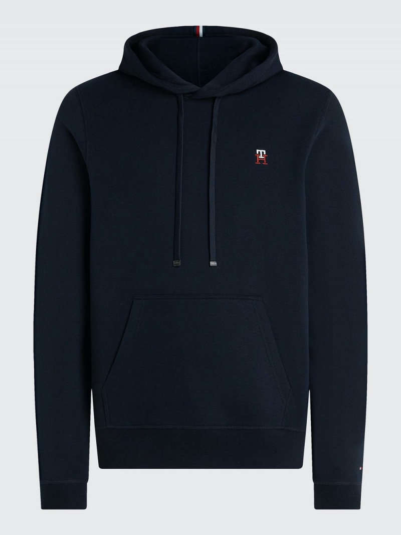 Tommy Hilfiger Fleece Monogram Hoodie Herr Marinblå | 103-QFNBRA