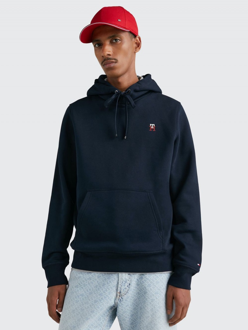 Tommy Hilfiger Fleece Monogram Hoodie Herr Marinblå | 103-QFNBRA