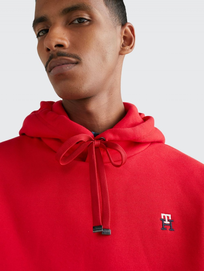 Tommy Hilfiger Fleece Monogram Hoodie Herr Röda | 569-KSGHXQ