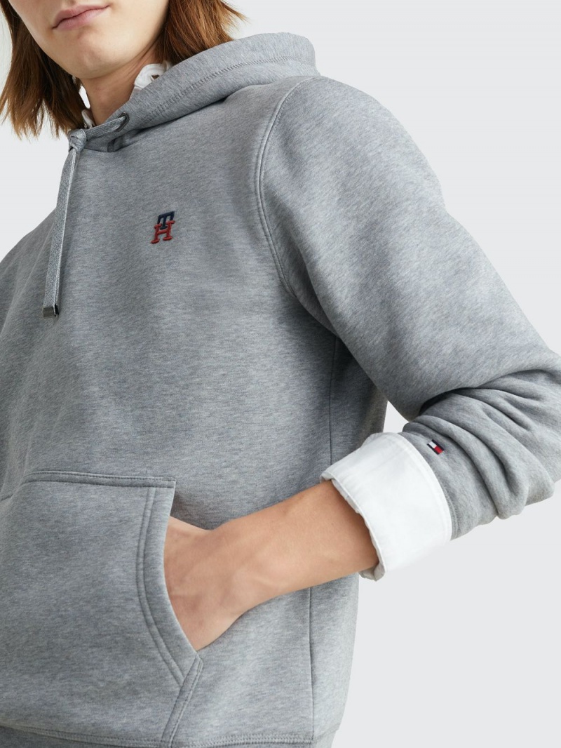 Tommy Hilfiger Fleece Monogram Hoodie Herr Mörkgrå | 123-EGVJWM