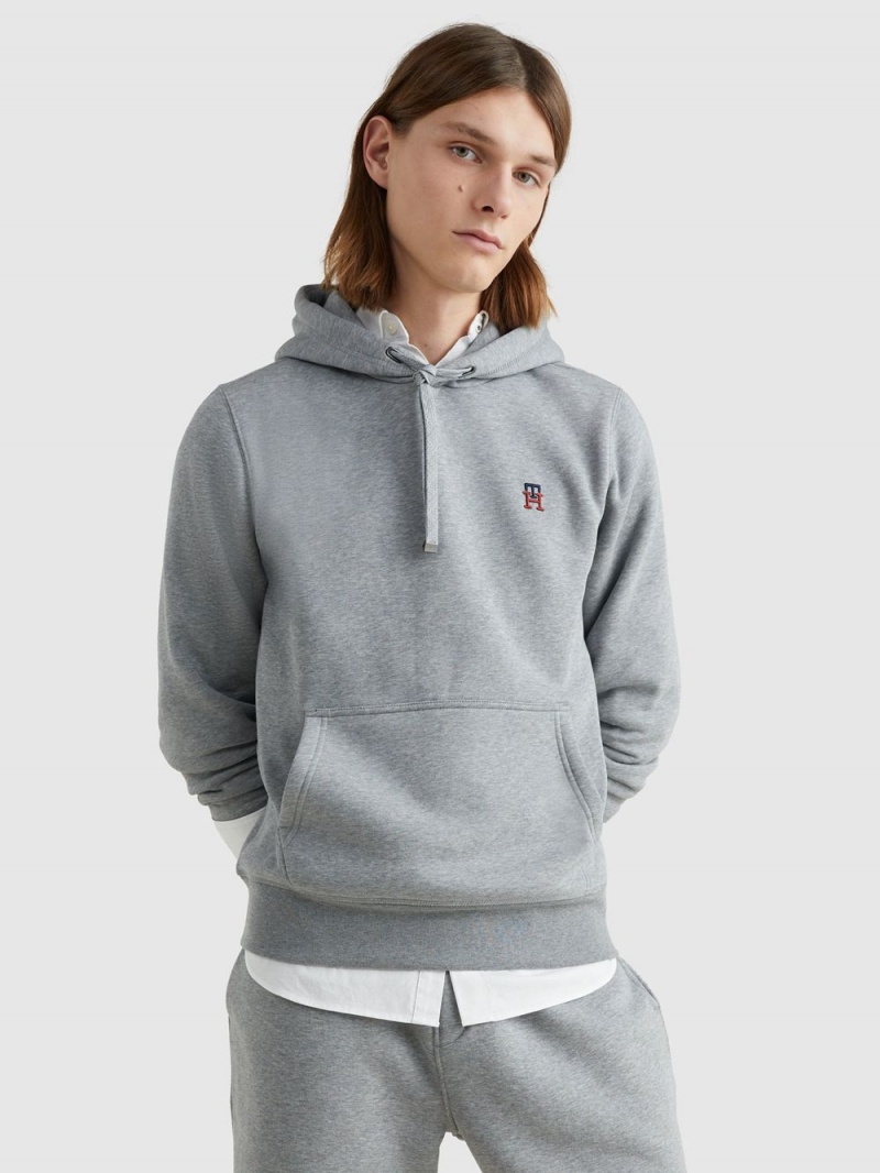 Tommy Hilfiger Fleece Monogram Hoodie Herr Mörkgrå | 123-EGVJWM