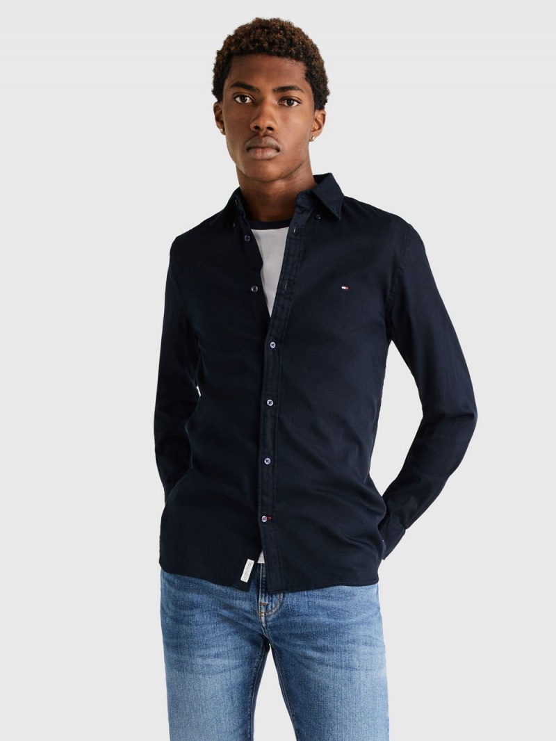 Tommy Hilfiger Flex Dobby Slim Fit Skjorta Herr Marinblå | 786-EYLFOS