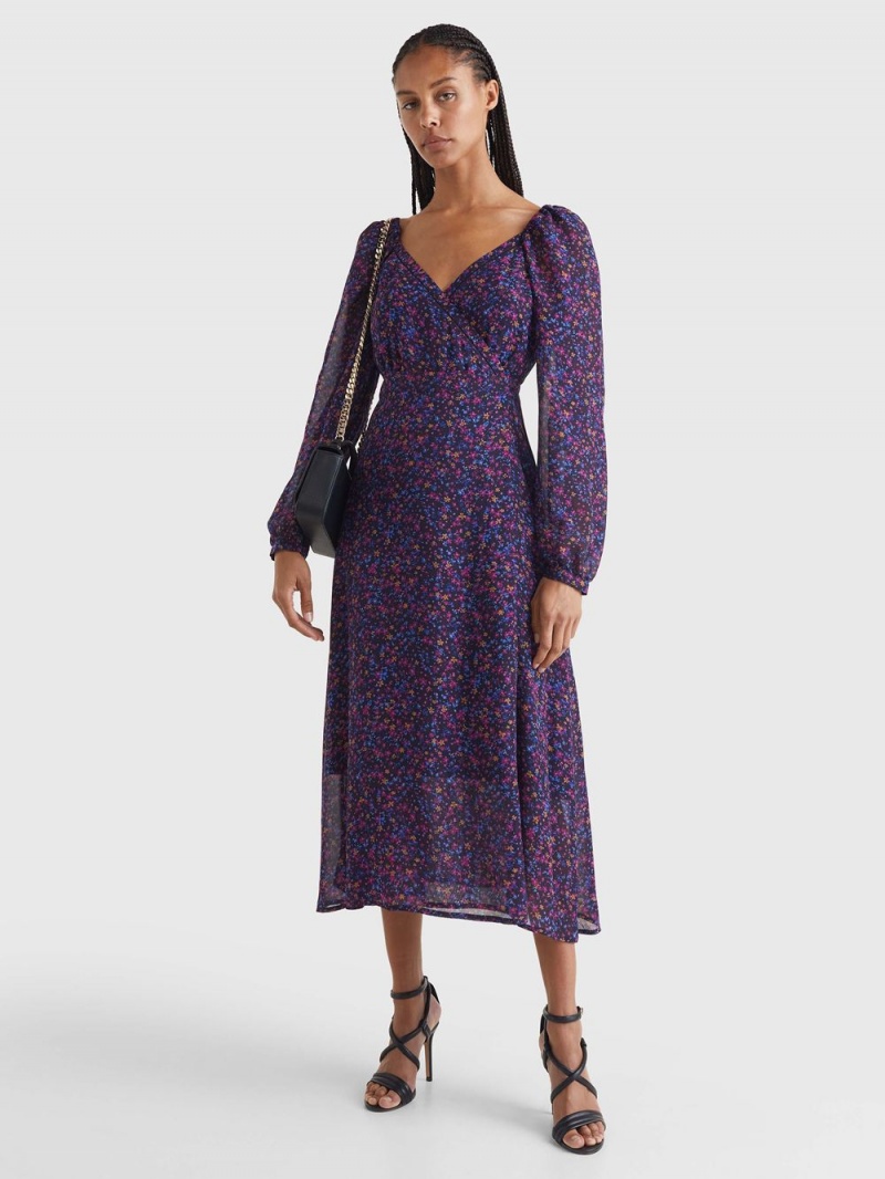 Tommy Hilfiger Floral Midi Wrap Klänning Dam Olika Färger | 692-MBXFDA