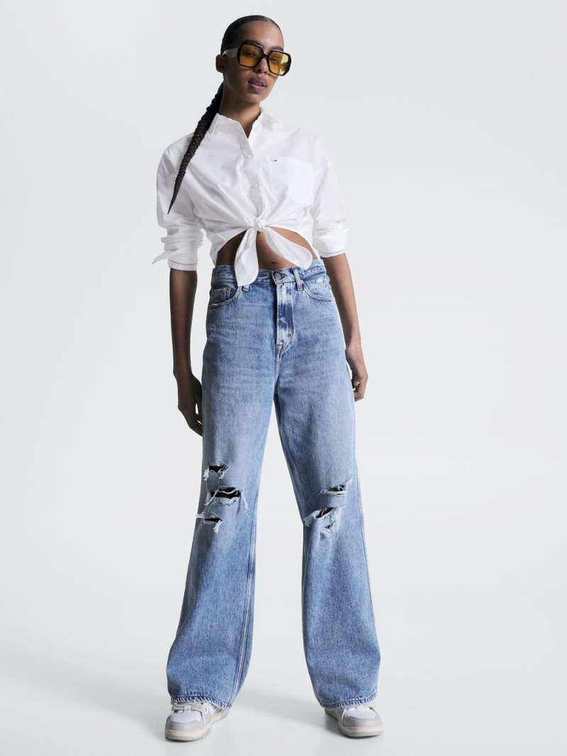 Tommy Hilfiger Front Knot Cropped Fit Poplin Skjorta Dam Vita | 087-RVMUPS