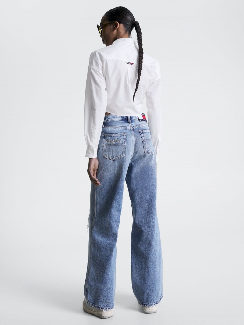 Tommy Hilfiger Front Knot Cropped Fit Poplin Skjorta Dam Vita | 087-RVMUPS