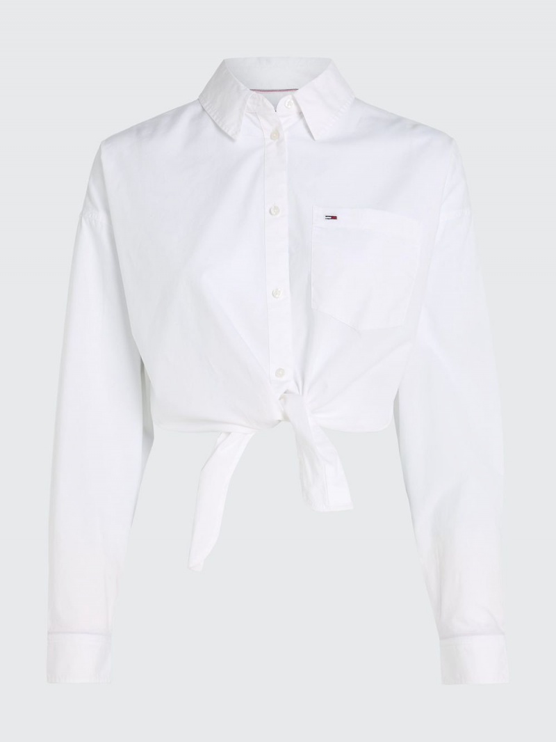 Tommy Hilfiger Front Knot Cropped Fit Poplin Skjorta Dam Vita | 087-RVMUPS