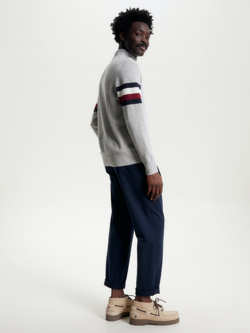 Tommy Hilfiger Global Stripe Half-Zip Mock Neck Jumpers Herr Grå | 830-PEAZSC