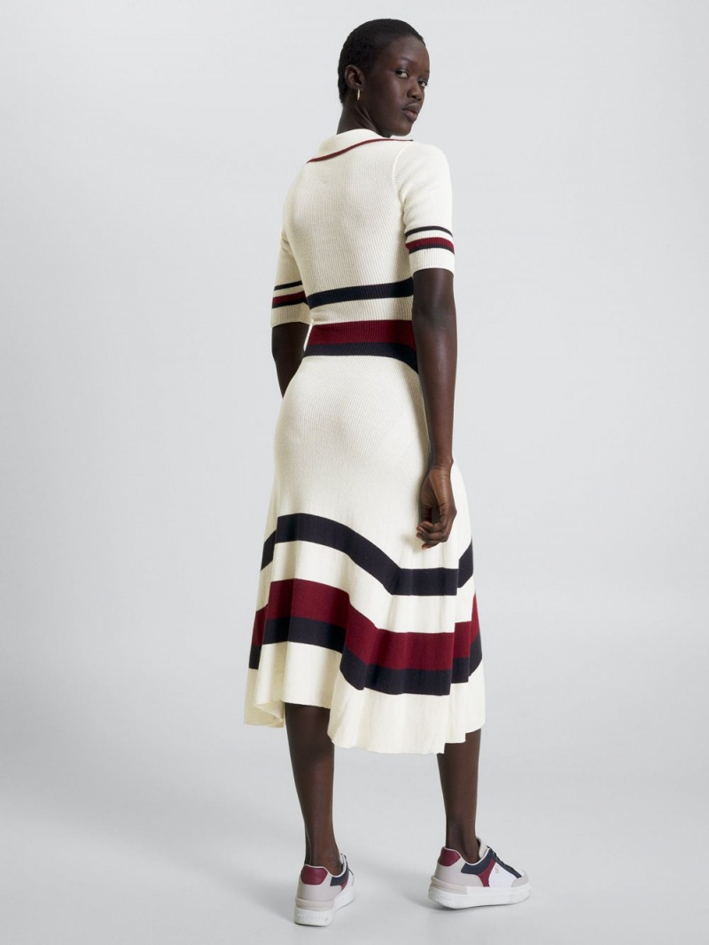 Tommy Hilfiger Global Stripe Midi Klänning Dam Vita | 726-TIXYMR