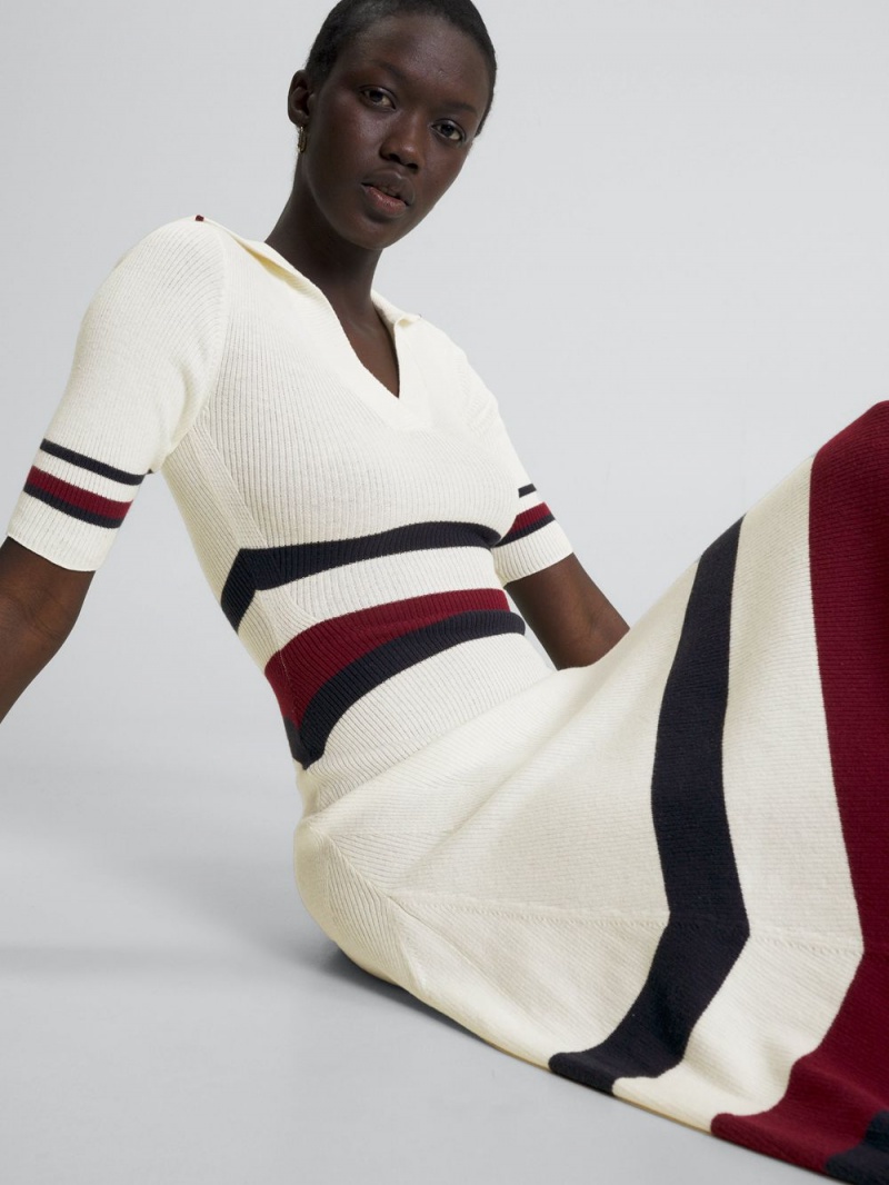 Tommy Hilfiger Global Stripe Midi Klänning Dam Vita | 726-TIXYMR