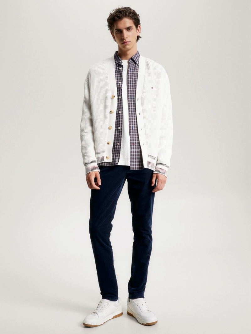 Tommy Hilfiger Global Stripe Rib-Knit Relaxed Fit Kofta Herr Vita | 795-IKDSEL