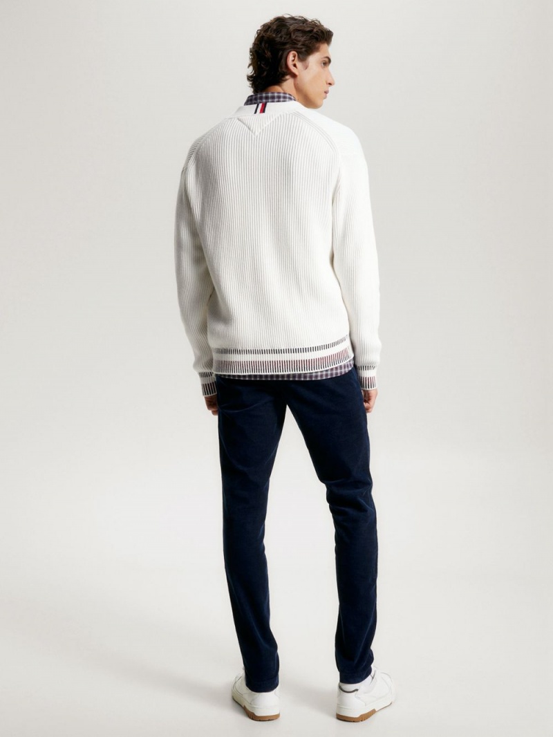 Tommy Hilfiger Global Stripe Rib-Knit Relaxed Fit Kofta Herr Vita | 795-IKDSEL