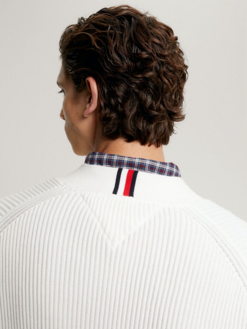 Tommy Hilfiger Global Stripe Rib-Knit Relaxed Fit Kofta Herr Vita | 795-IKDSEL