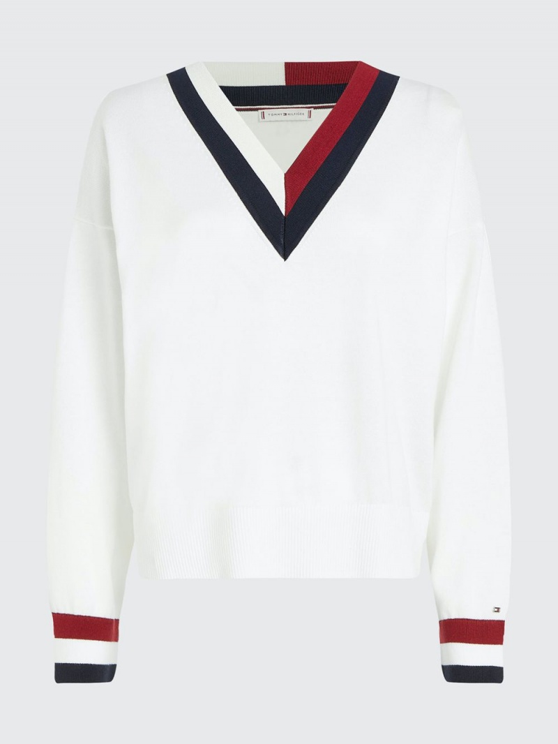 Tommy Hilfiger Global Stripe V-Neck Jumpers Dam Vita | 205-FJMKTC