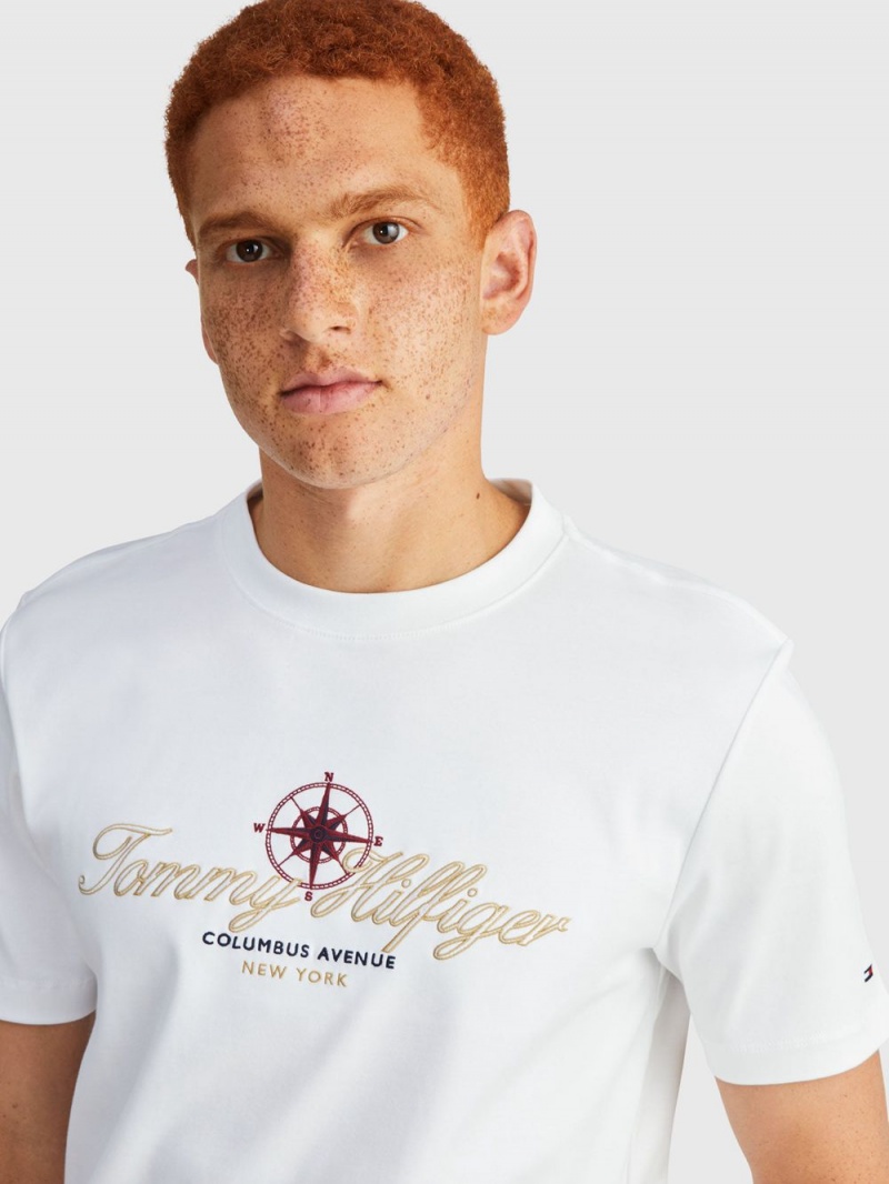 Tommy Hilfiger Gold Embroidered T-shirt Herr Vita | 185-EPDZFG