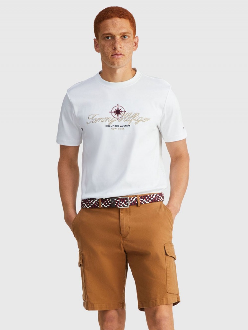 Tommy Hilfiger Gold Embroidered T-shirt Herr Vita | 185-EPDZFG