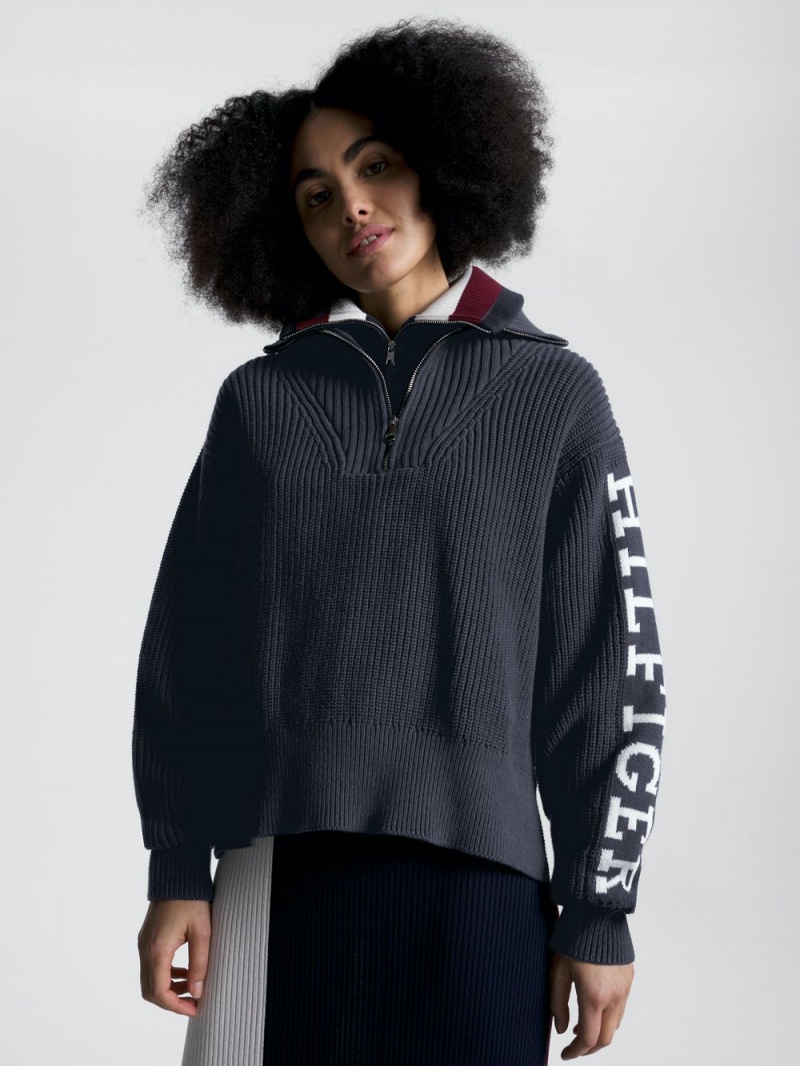 Tommy Hilfiger Half-Zip Relaxed Fit Jumpers Dam Blå | 276-AVNMLX