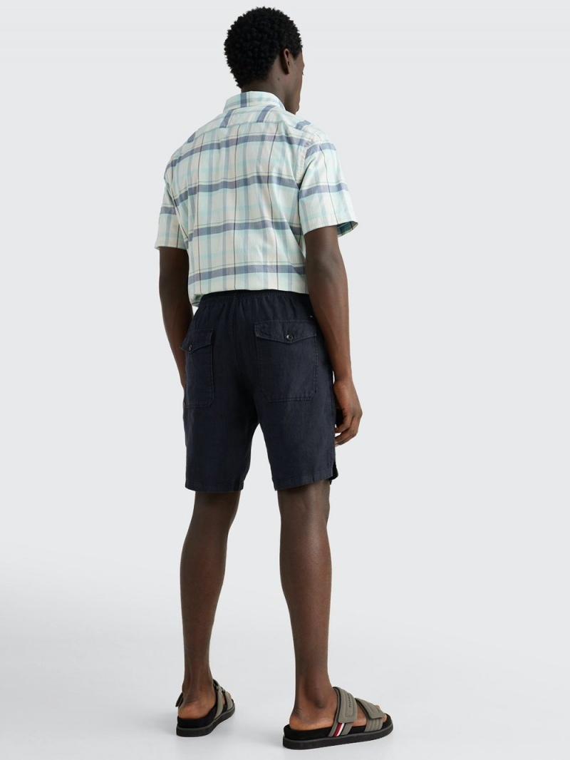 Tommy Hilfiger Harlem Relaxed Fit Linen Shorts Herr Marinblå | 256-OKUASY