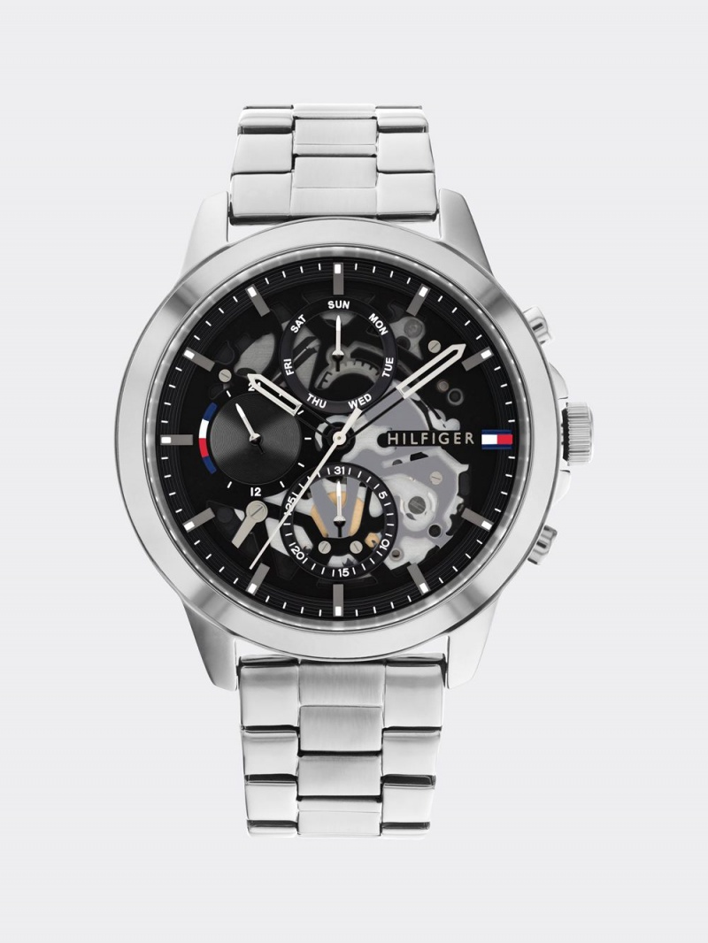 Tommy Hilfiger Henry Stainless Steel Black Dial Klocka Herr Grå | 138-OQCNTZ