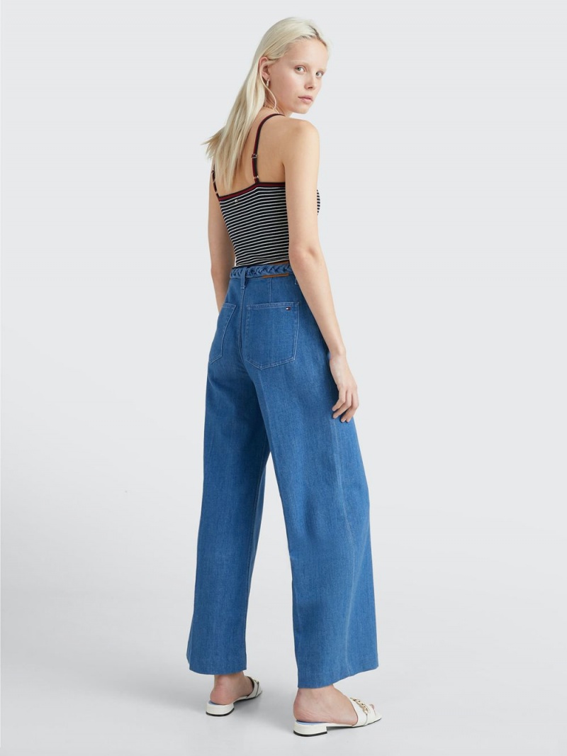 Tommy Hilfiger High Rise Breda Leg Belted Jeans Dam Blå | 385-TJYFDR