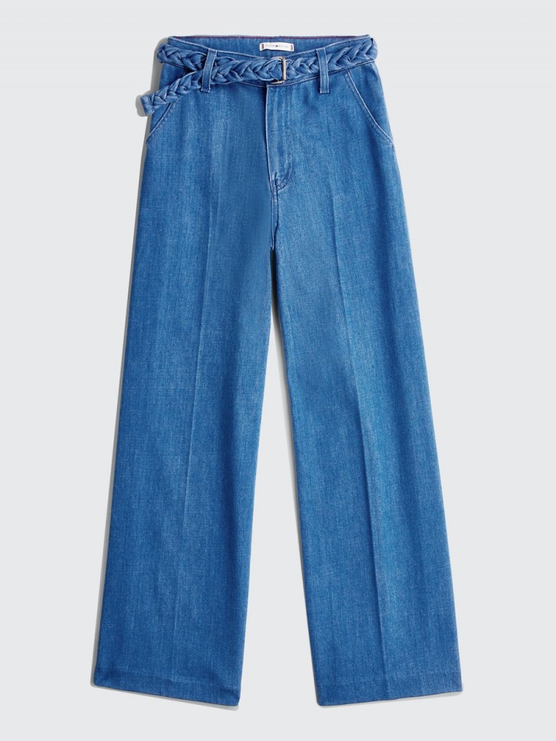 Tommy Hilfiger High Rise Breda Leg Belted Jeans Dam Blå | 385-TJYFDR