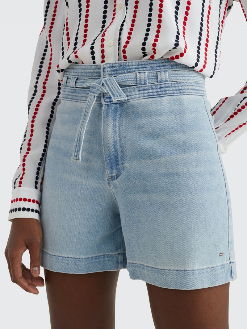 Tommy Hilfiger High Rise Denim Belted Shorts Dam Blå | 197-OXZPIW