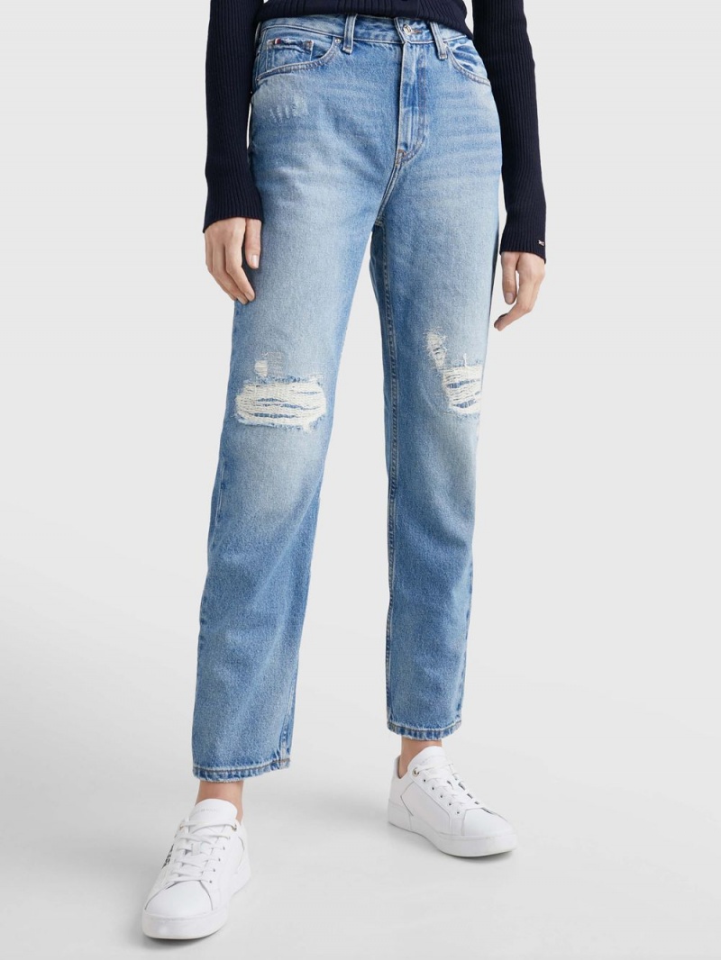 Tommy Hilfiger High Rise Hetero Distressed Jeans Dam Blå | 783-NFOSRI