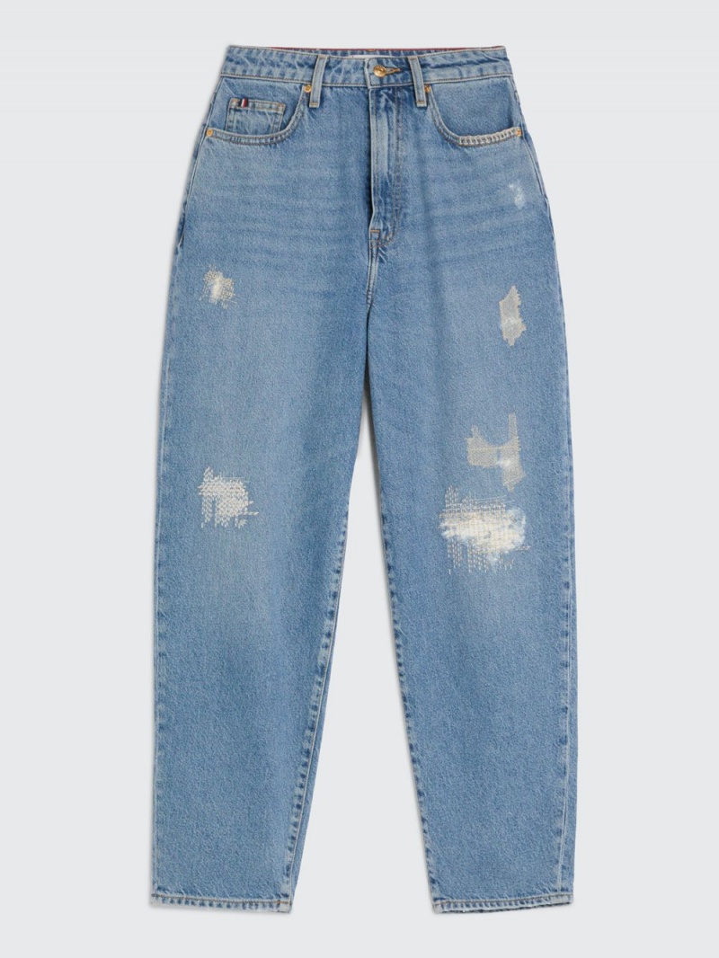 Tommy Hilfiger High Rise Relaxed Balloon Distressed Jeans Dam Blå | 953-LBPRIT